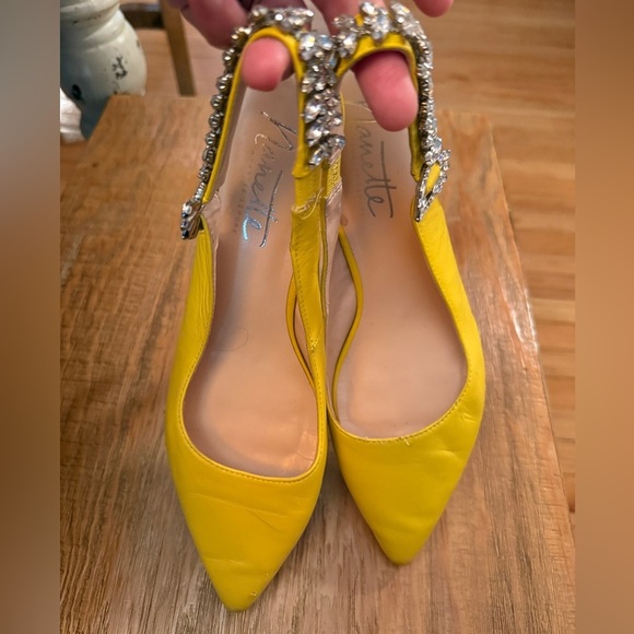 Nanette Lepore Butter Yellow Crystal Embellished Heels see all pics for wear - Picture 1 of 8